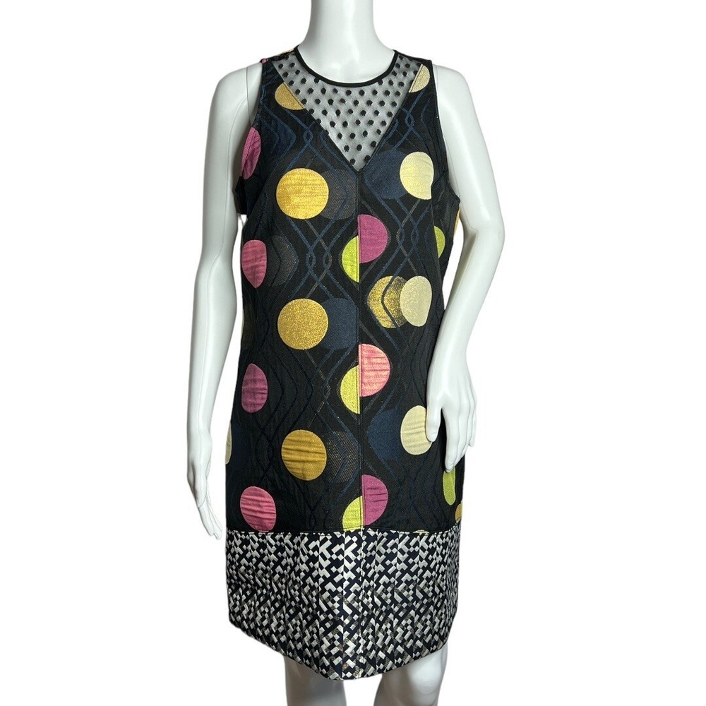Maeve Anthropologie Dress‎ Small Polka Dot Colorblock Mod Retro Shift Midi Artsy